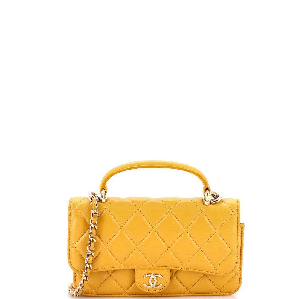 Chanel Classic Top Handle Flap Phone Holder with Chain Quilted Lambskin